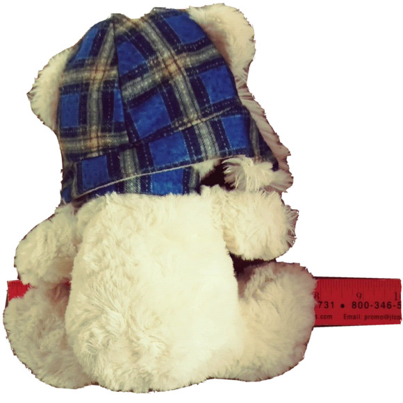 Plush Winter Teddy Bear Blue Plaid Trapper Hat Scarf Stuffed Animal 8" Holiday - Picture 7 of 16